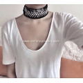 Vintage Rhinestone Short Black Velvet Collar Necklace